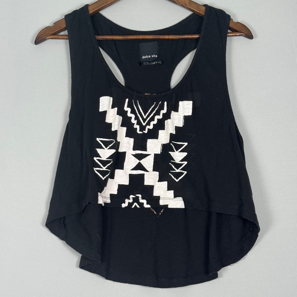 Dolce Vita Tank Top Womens Large Black Excellent Boho Geometric Crop High Low